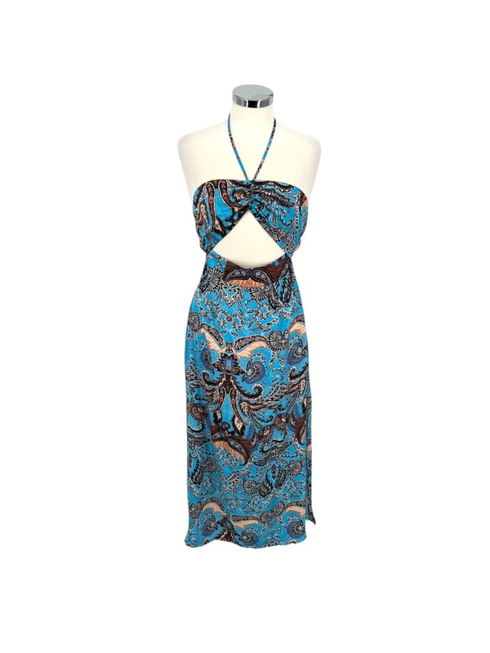 Topshop Boho Halter Cutout Maxi Dress Blue Black Size 2 Petite NWOT